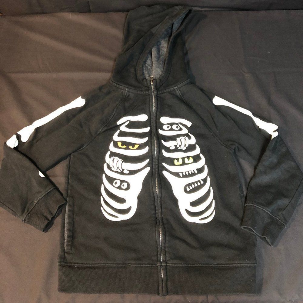 Cat & Jack Kids Skeleton Halloween Full Zip Hooded Coat Jacket Youth S Small 6/7